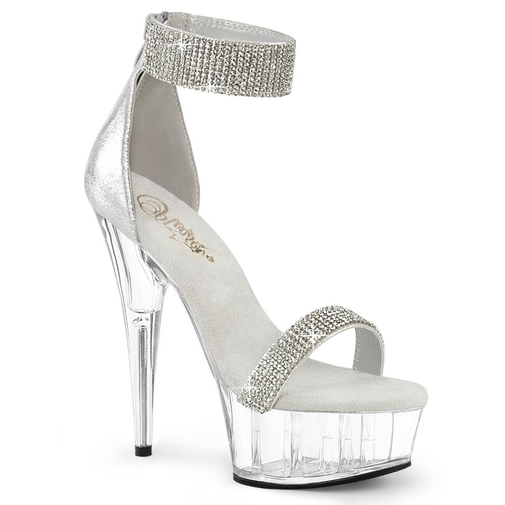 Pleaser Delight 641 Silver Platform High Heels with Rhinestones